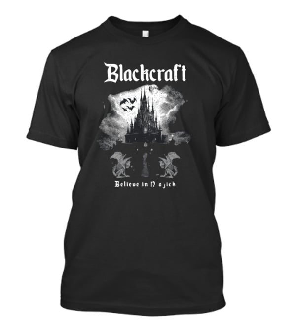 Blackcraft Believe In Magick Gothic Castle With Bats And Gargoyles T-Shirt