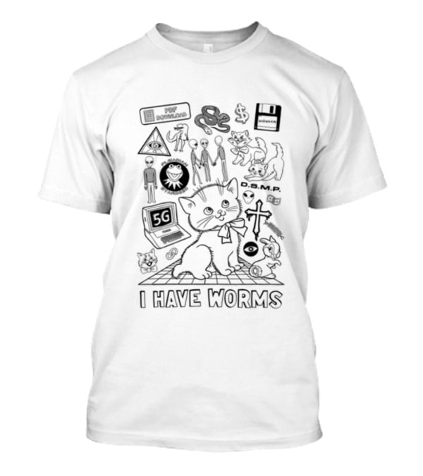 Webworm Cursed 5G Kitty With Aliens D.S.M.P. I Have Worms T-Shirt