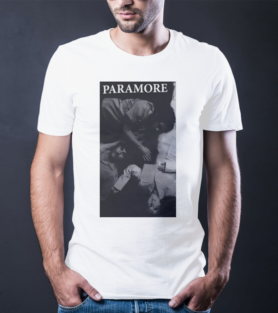 Paramore Black And White Band Photo Trio Lying Down T-Shirt