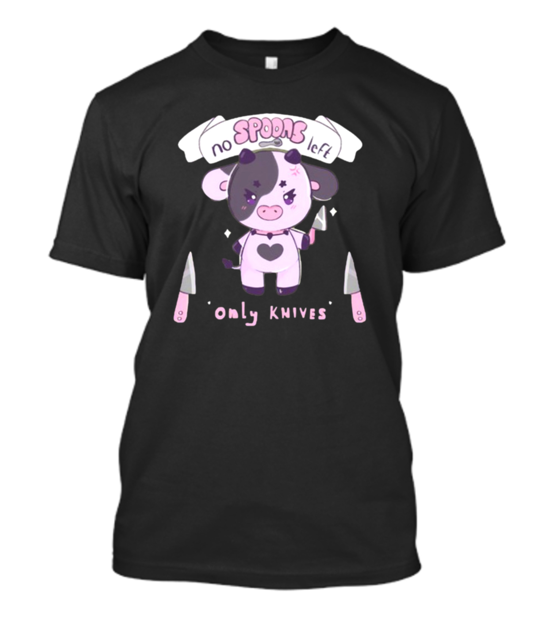No Spoons Left Only Knives Angry Cow With Heart And Cute Pastel Knives T-Shirt