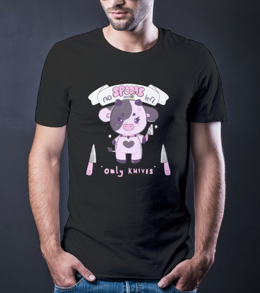 No Spoons Left Only Knives Angry Cow With Heart And Cute Pastel Knives T-Shirt