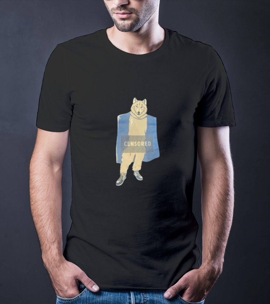 Censored Wolf In Suit With Blue Background T-Shirt