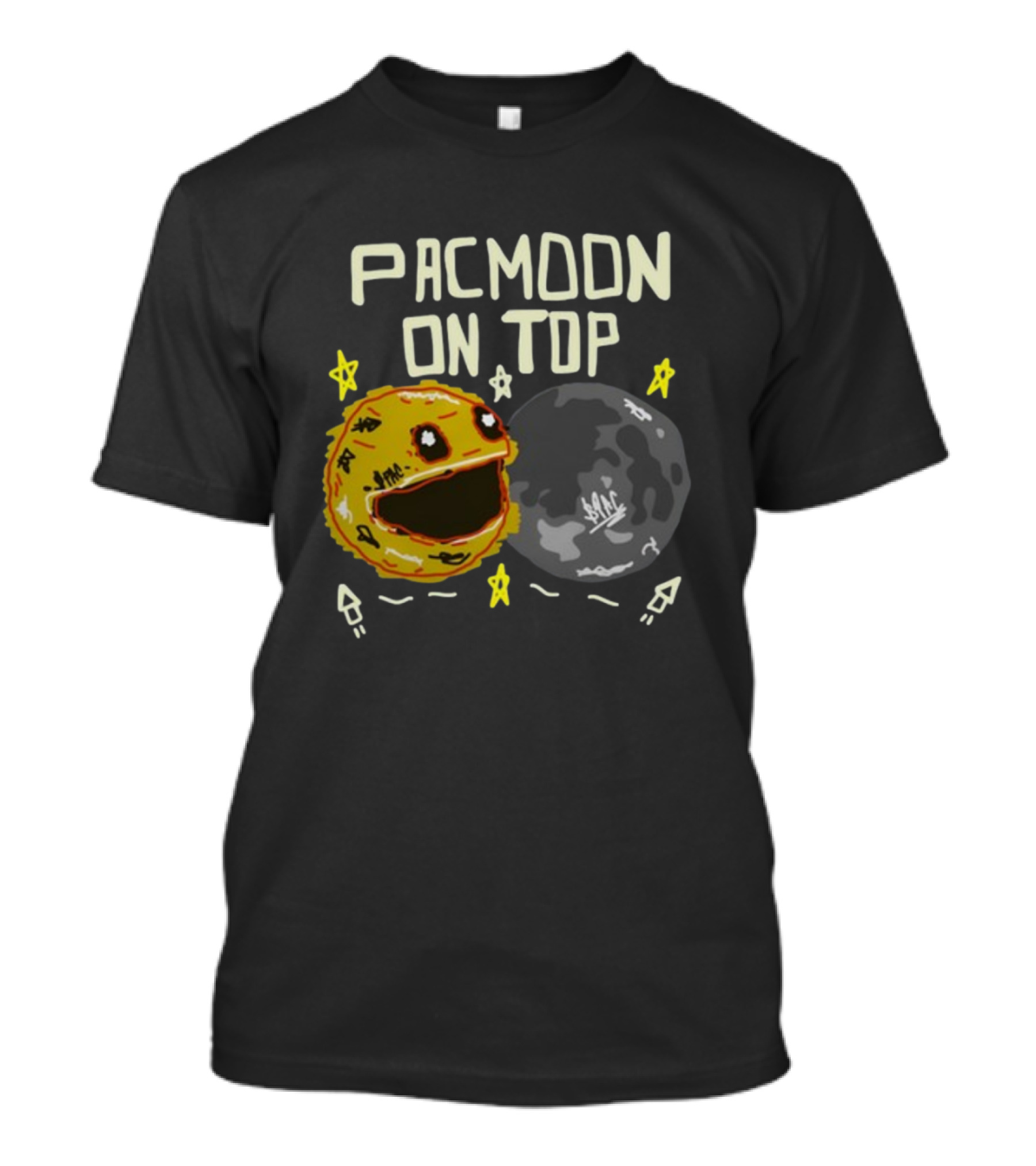 Pacmoon On Top Pacman And Moon With Stars And Arrows T-Shirt