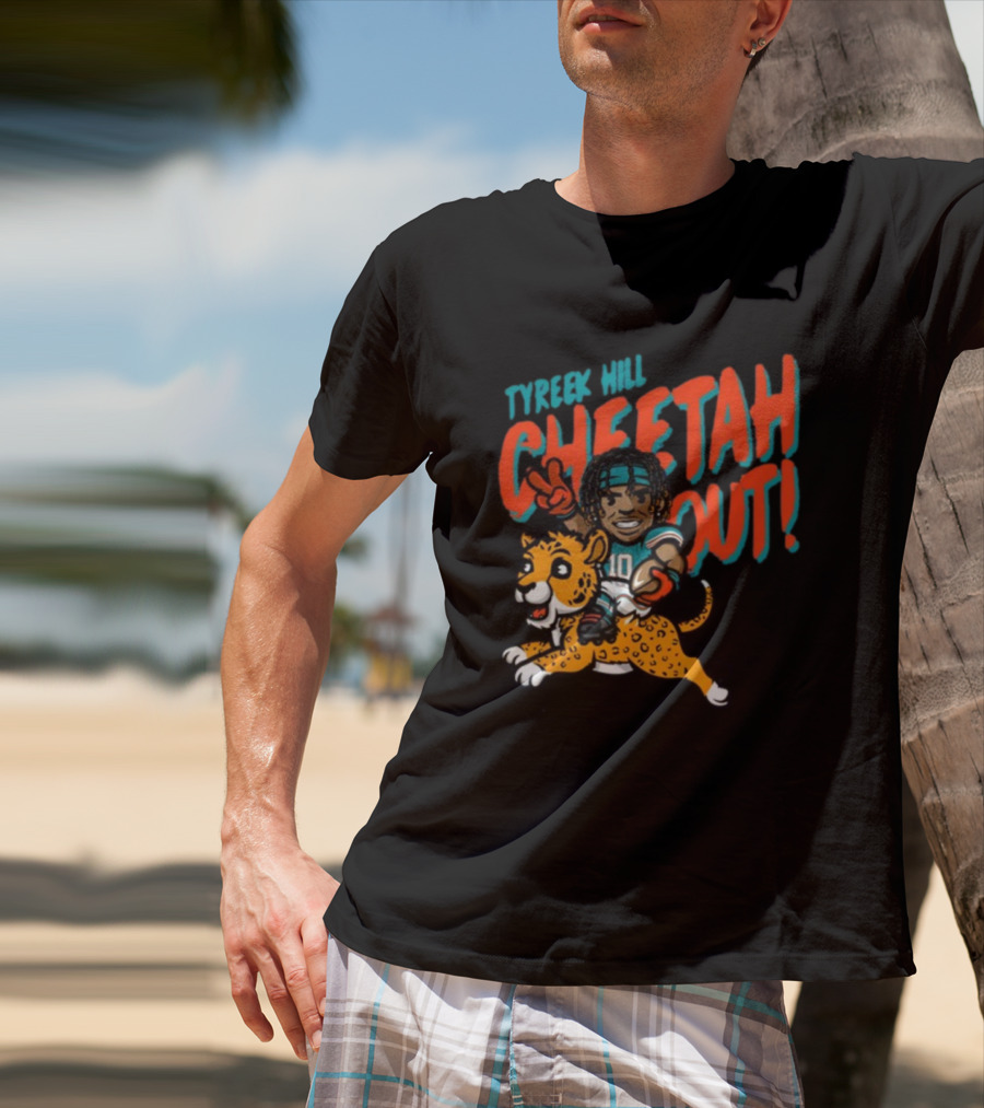 Tyreek Hill Cheetah Out Riding Cartoon Cheetah Football Player Character T-Shirt