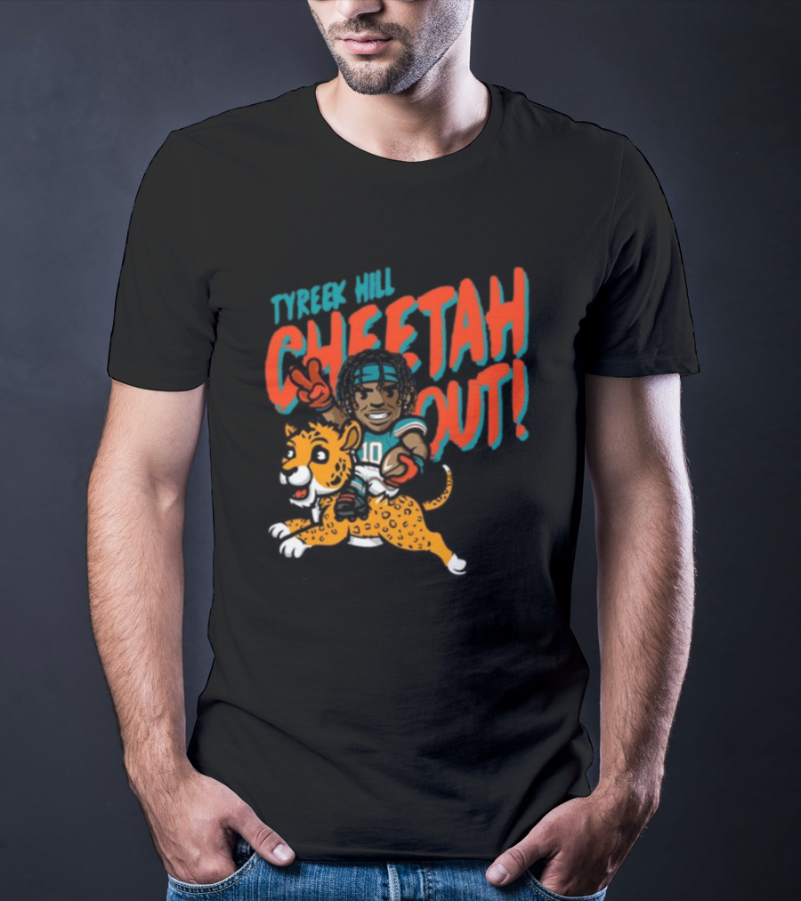 Tyreek Hill Cheetah Out Riding Cartoon Cheetah Football Player Character T-Shirt