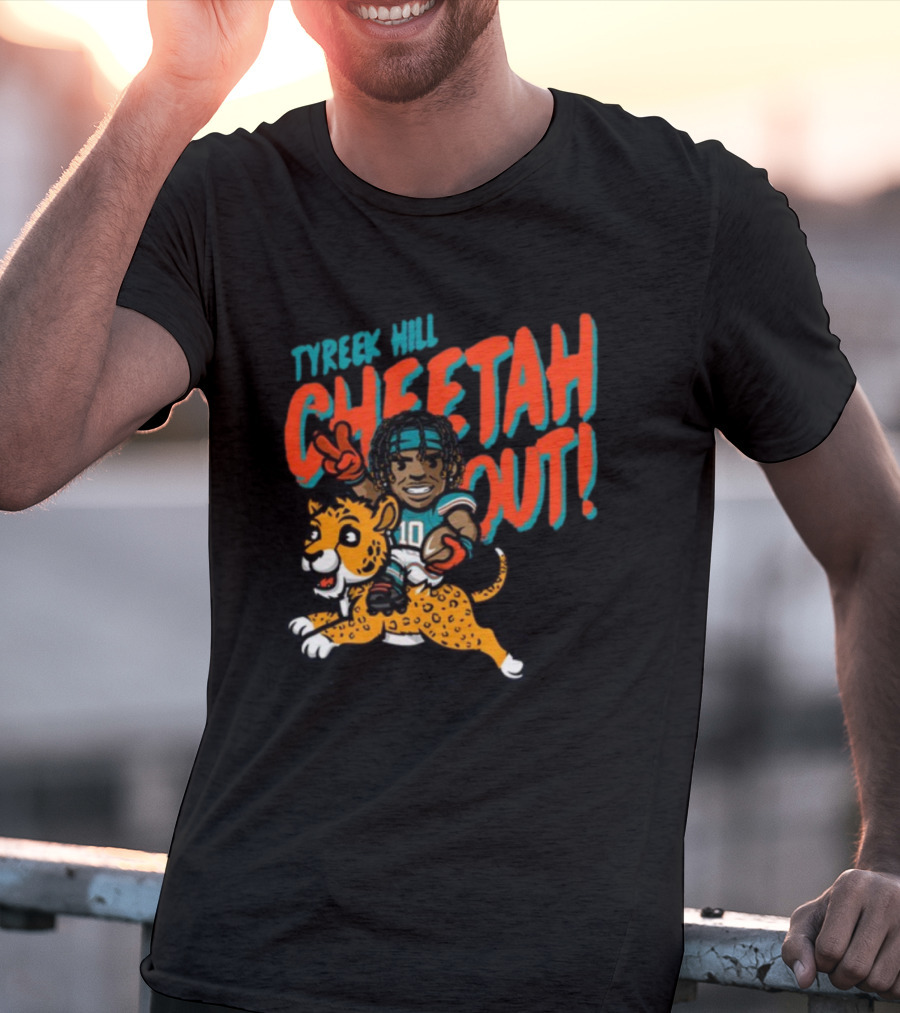 Tyreek Hill Cheetah Out Riding Cartoon Cheetah Football Player Character T-Shirt