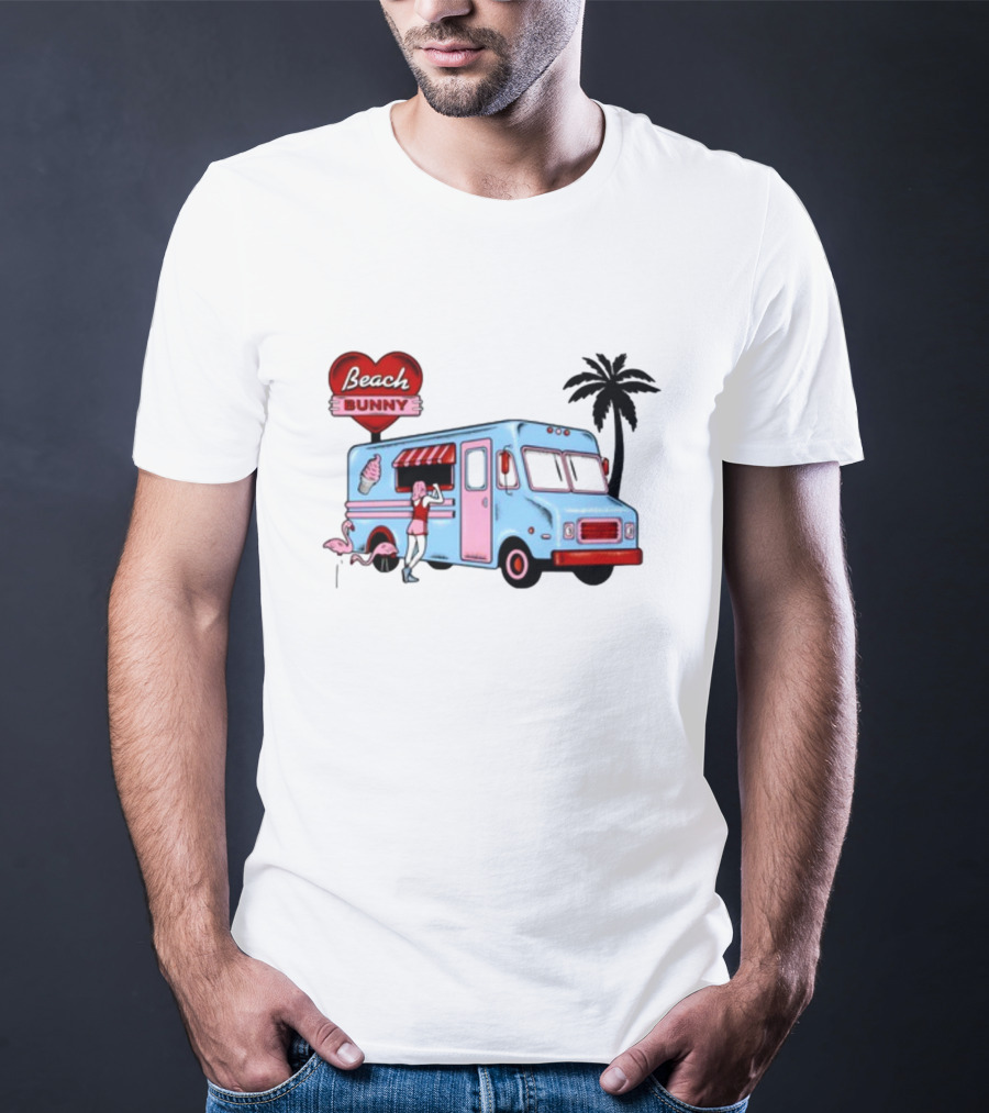 Beach Bunny Ice Cream Truck Flamingo Palm Tree T-Shirt