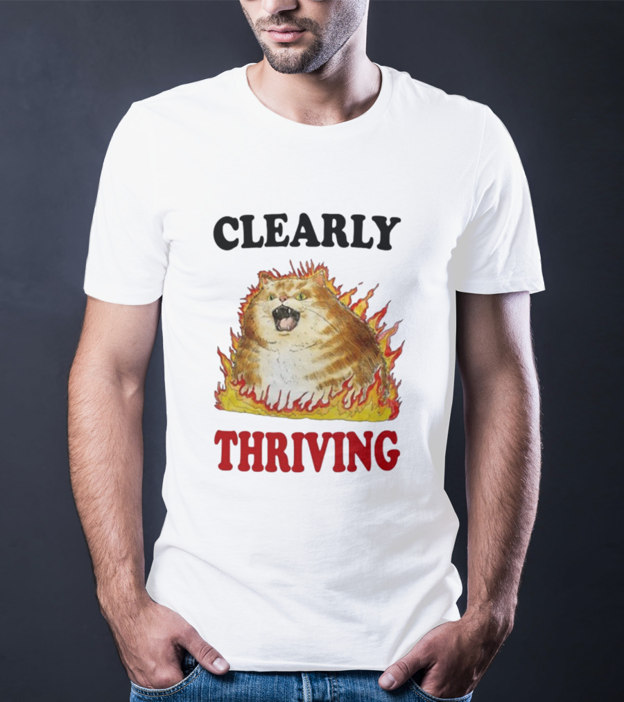 CLEARLY THRIVING Fluffy Cat In Flames T-Shirt