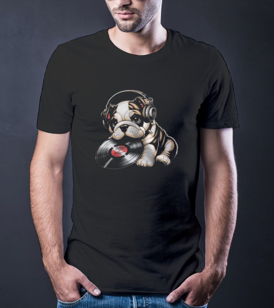 Flatspot Records Babydog Vinyl Headphones Bulldog T-Shirt