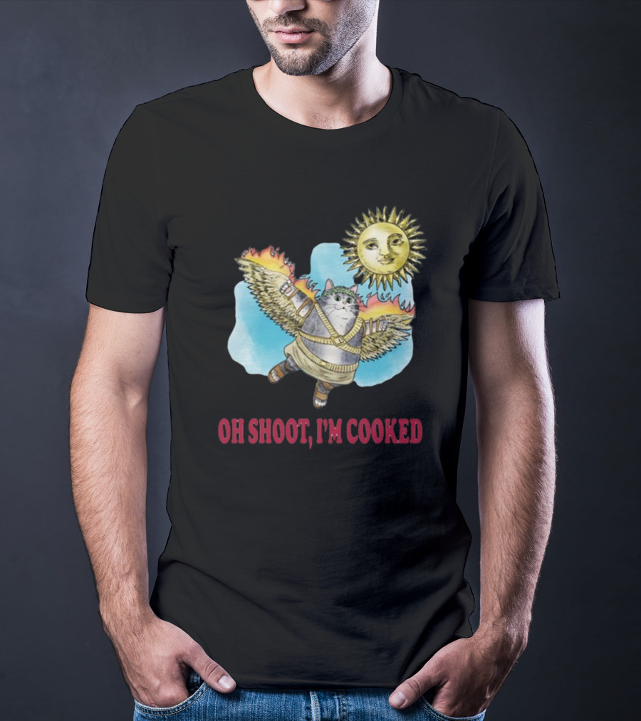 Oh Shoot I'm Cooked Flying Cat With Wings Near Sun T-Shirt