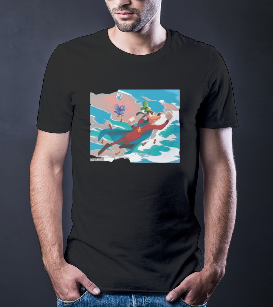 Disney Lorcana Super Goof Flying Hero Dog Adventure With Blue Bird Companion T-Shirt