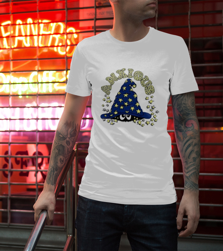 Anxious Wizard Hat With Stars And Bubbles T-Shirt