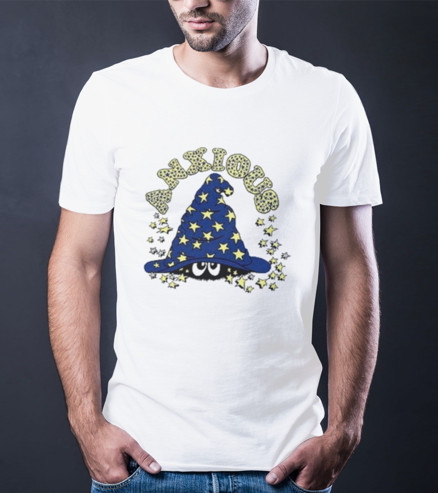 Anxious Wizard Hat With Stars And Bubbles T-Shirt