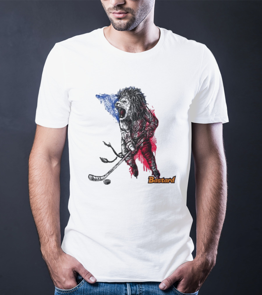 Vtipné Hokejové Potisky Bastard Lví Hokejista Trikolora T-Shirt