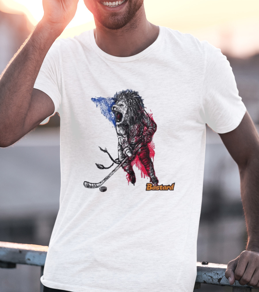 Vtipné Hokejové Potisky Bastard Lví Hokejista Trikolora T-Shirt
