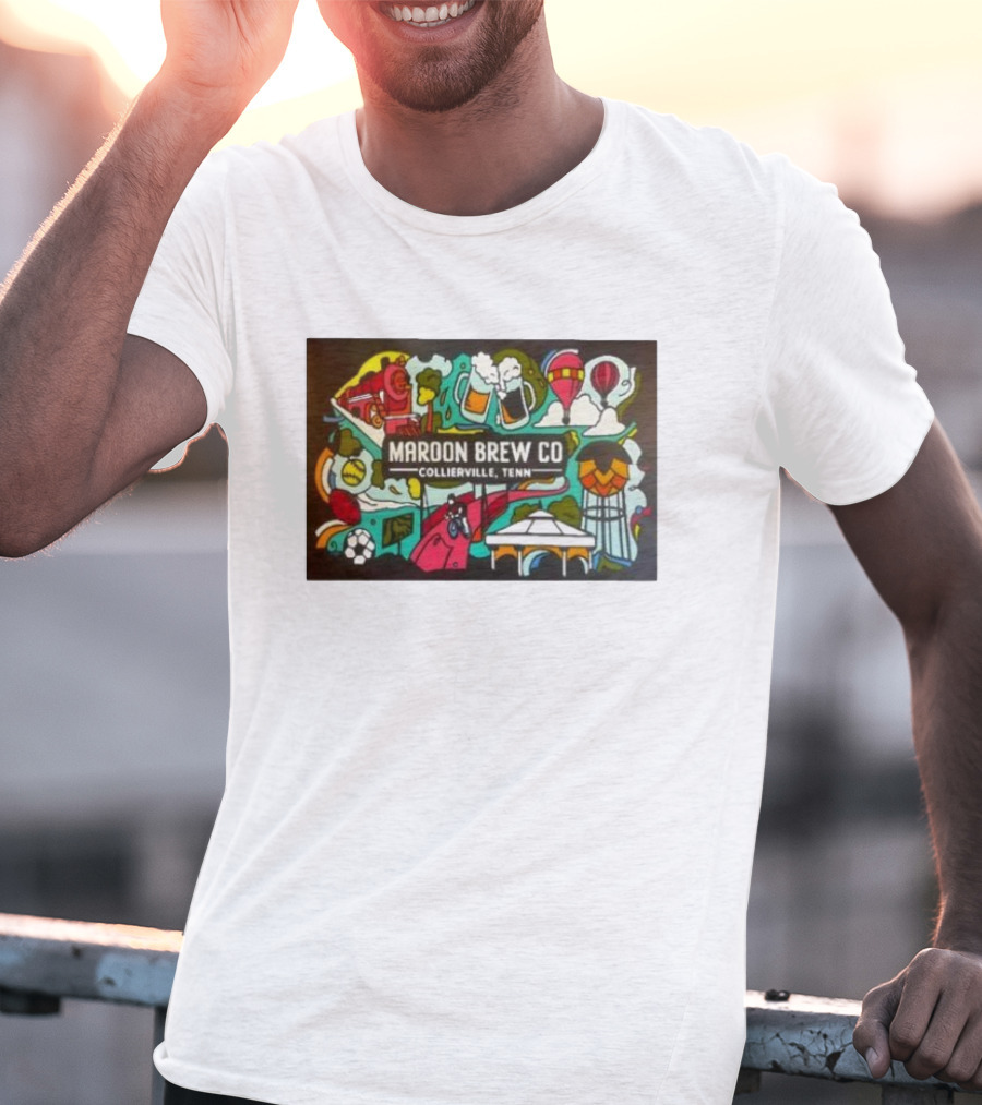 Maroon Brew Co Collierville Tenn Colorful Iconic Beer And Hot Air Balloon T-Shirt