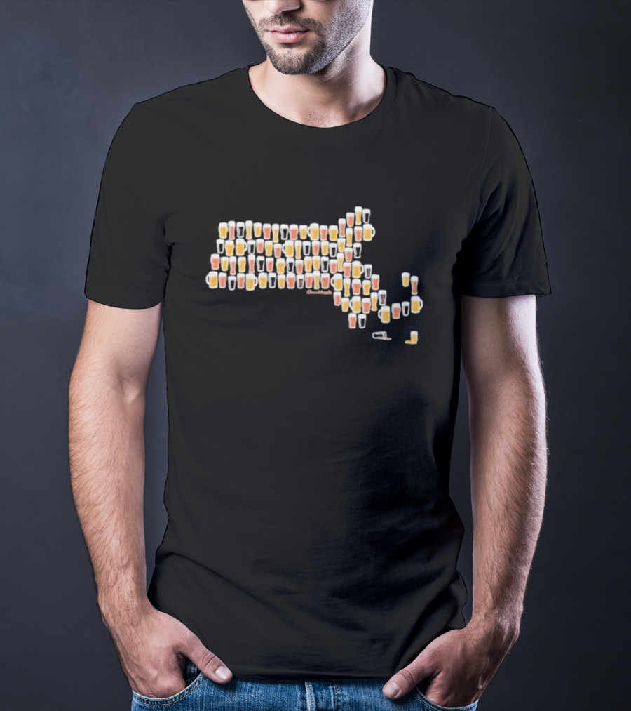 Massachusetts Brews Cheers Commonwealth Map Beer Glasses T-Shirt