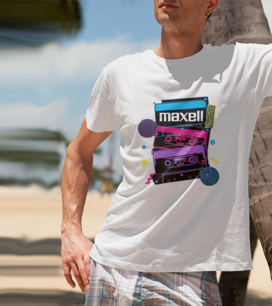 Maxell Retro Cassette Stack Vibrant Neon Aesthetic T-Shirt