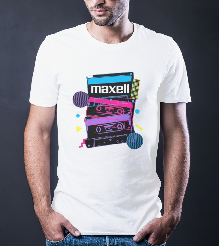 Maxell Retro Cassette Stack Vibrant Neon Aesthetic T-Shirt