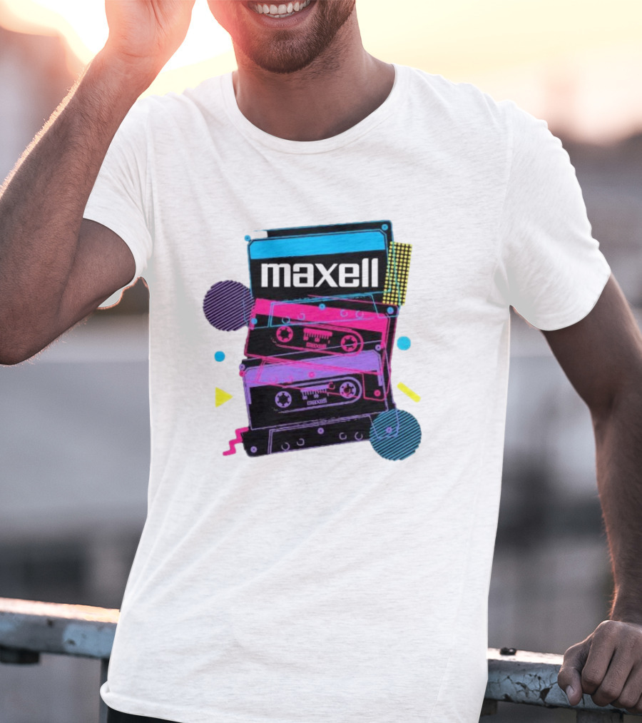 Maxell Retro Cassette Stack Vibrant Neon Aesthetic T-Shirt