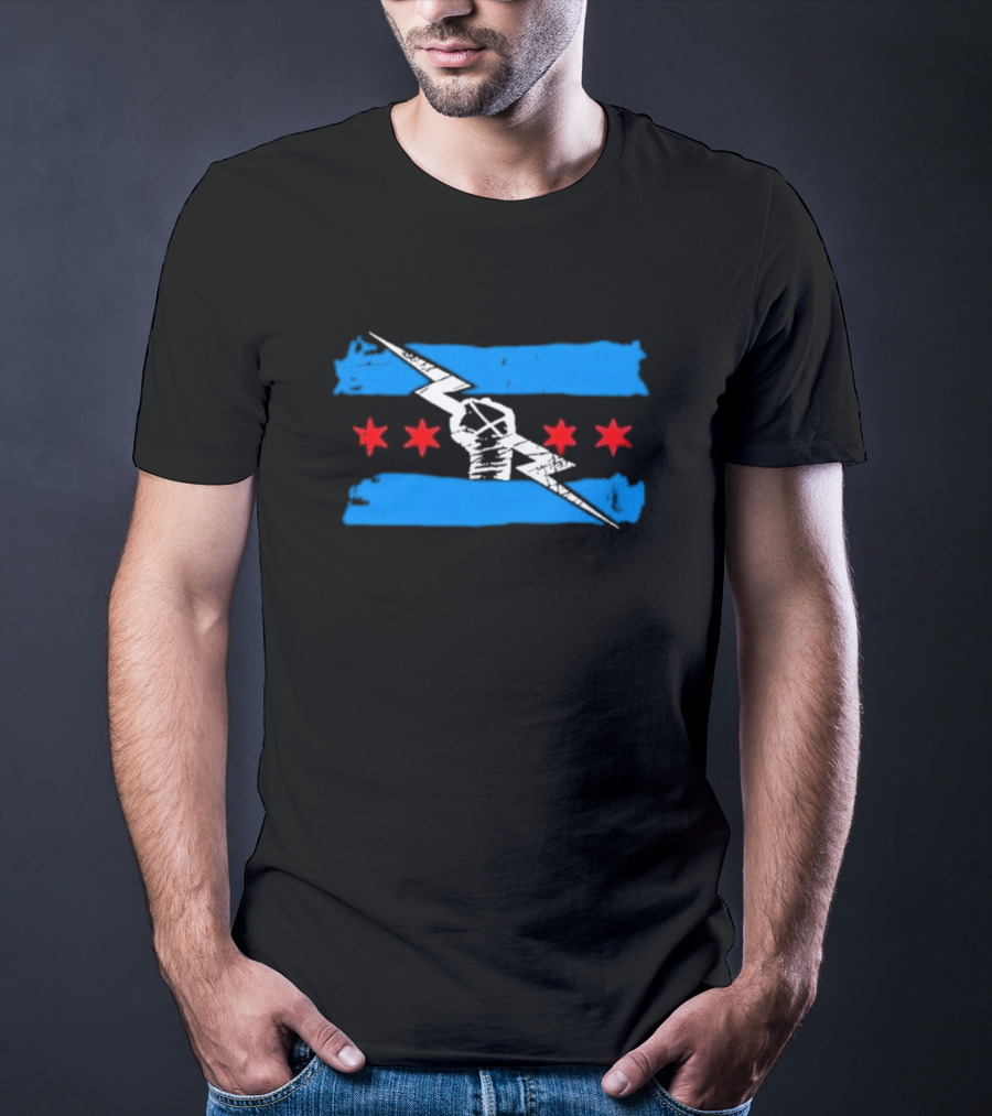 Best In The World CM Punk Lightning Fist With Chicago Flag Stars T-Shirt