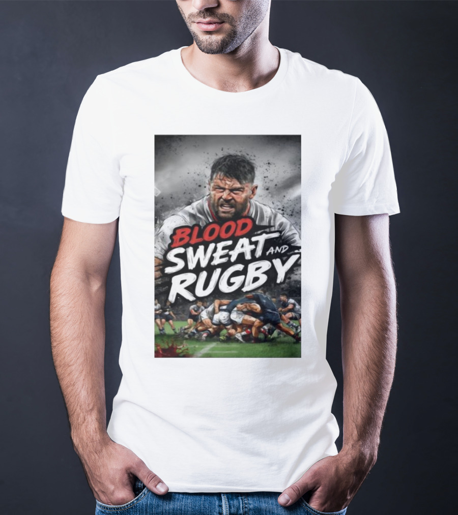 Blood Sweat And Rugby Intense Match Action Rugby Players T-Shirt