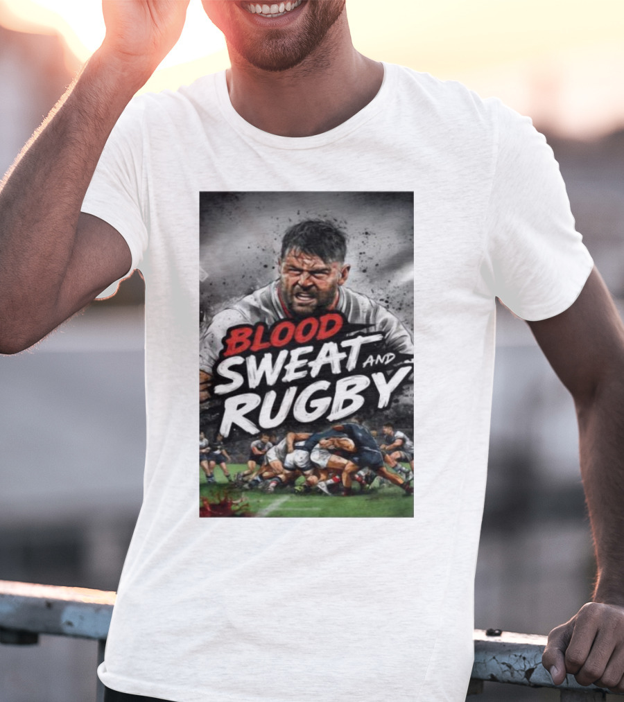 Blood Sweat And Rugby Intense Match Action Rugby Players T-Shirt