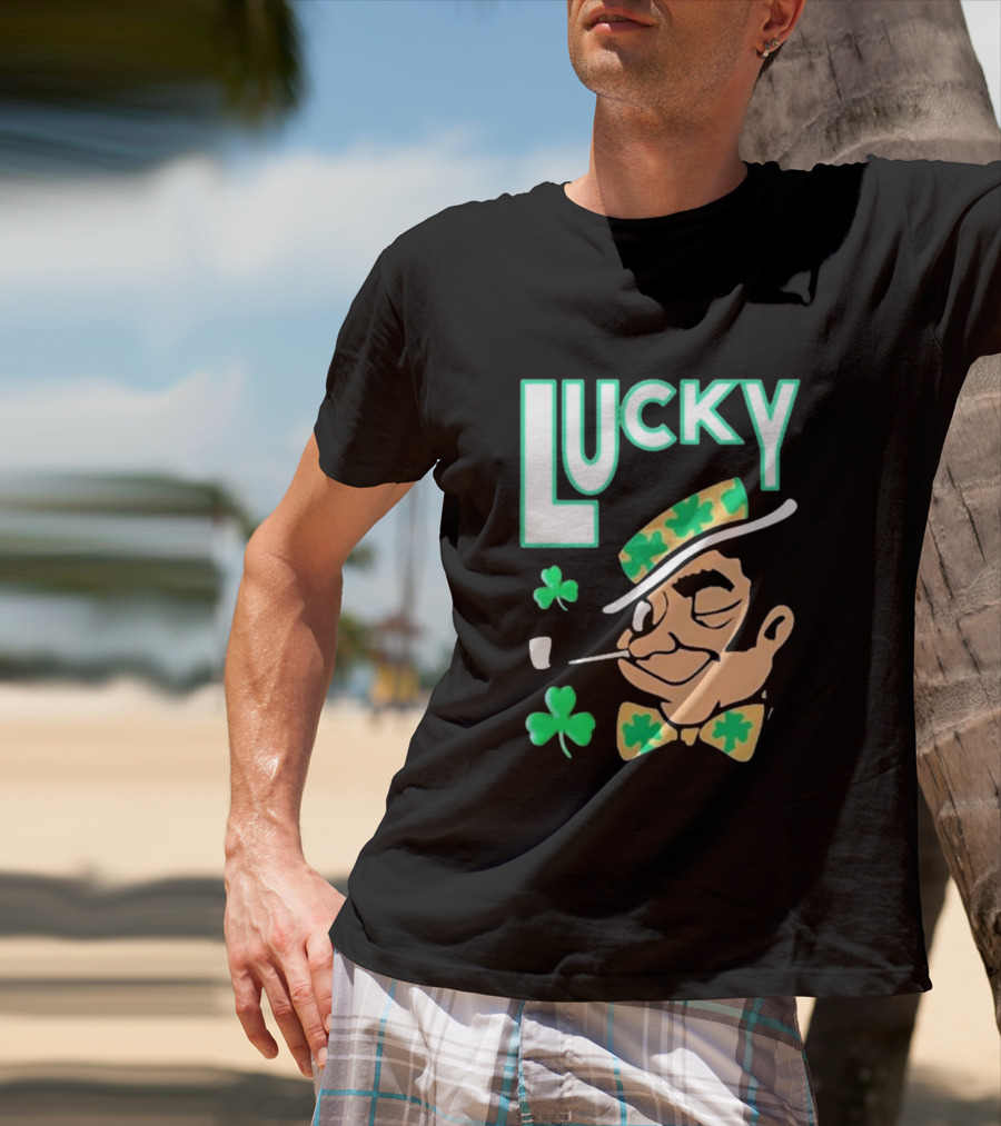 Boston Celtics Lucky The Leprechaun Shamrock Winking Pipe T-Shirt