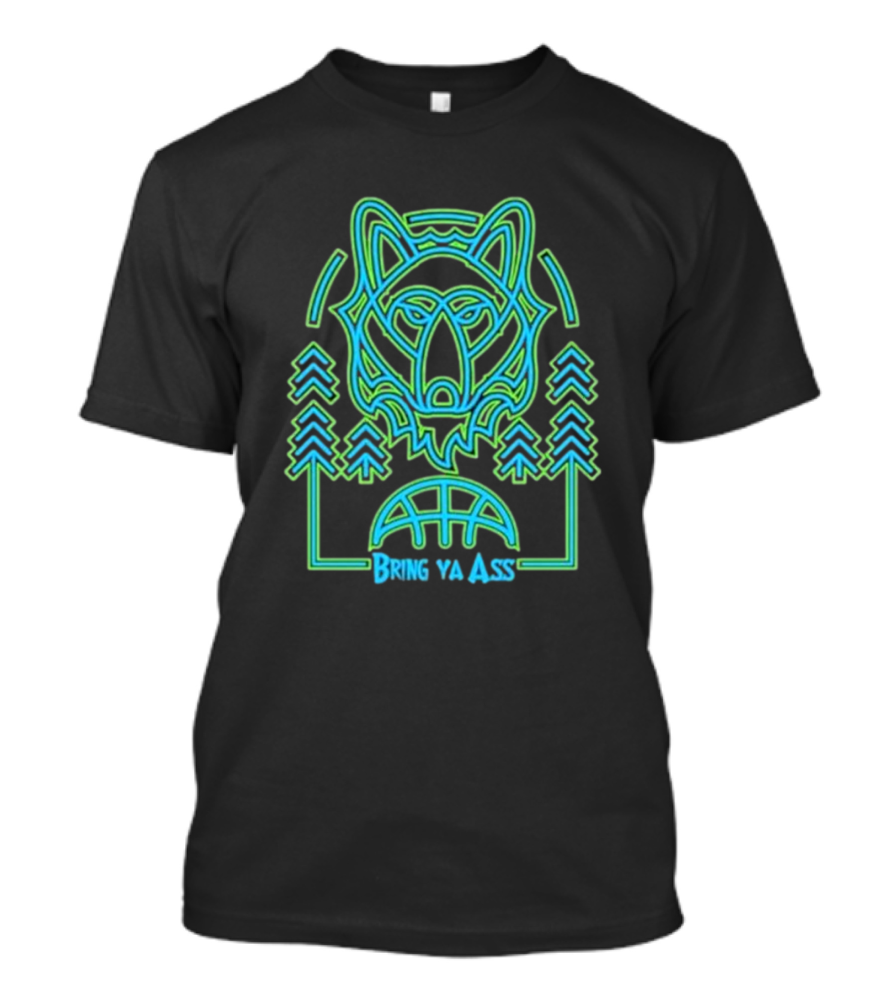 Bring Ya Asss Neon Wolf And Basketball Forest T-Shirt