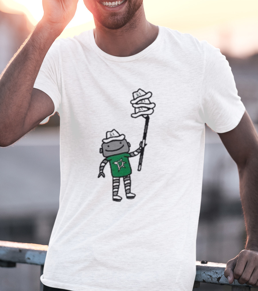 Dallas Stars Robo Hatty Character With Three Hats On Stick T-Shirt