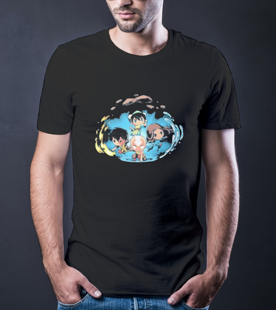 Avatar The Last Airbender Characters Chibi Team Water Fire Earth Air Elements Display T-Shirt