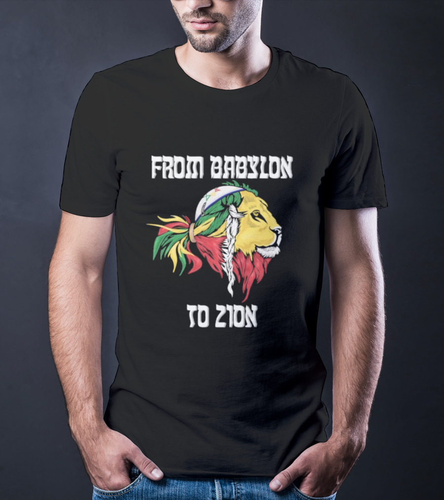 From Babylon To Zion Lion With Rasta Colors T-Shirt