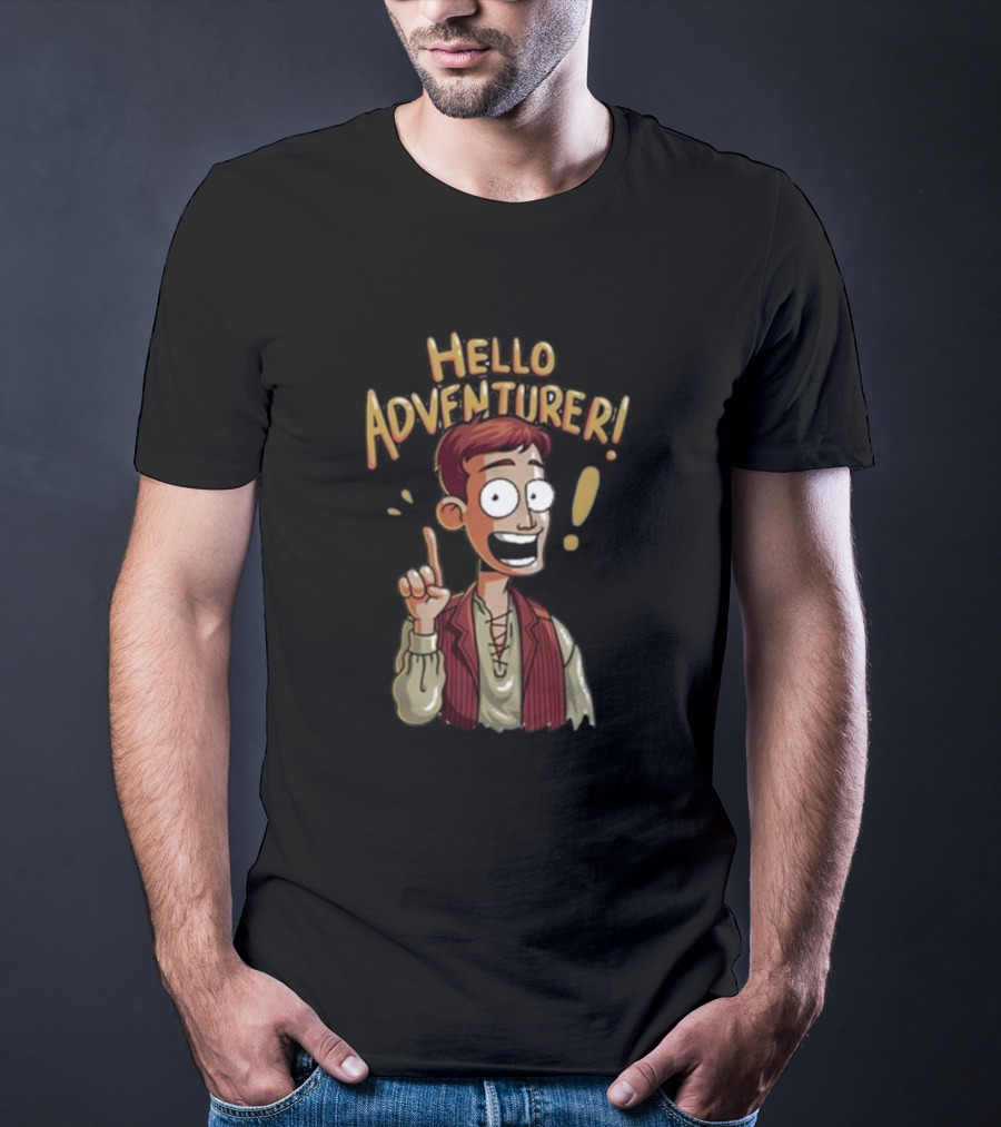 Hello Adventurer Enthusiastic Cartoon Character With Exclamation Point T-Shirt