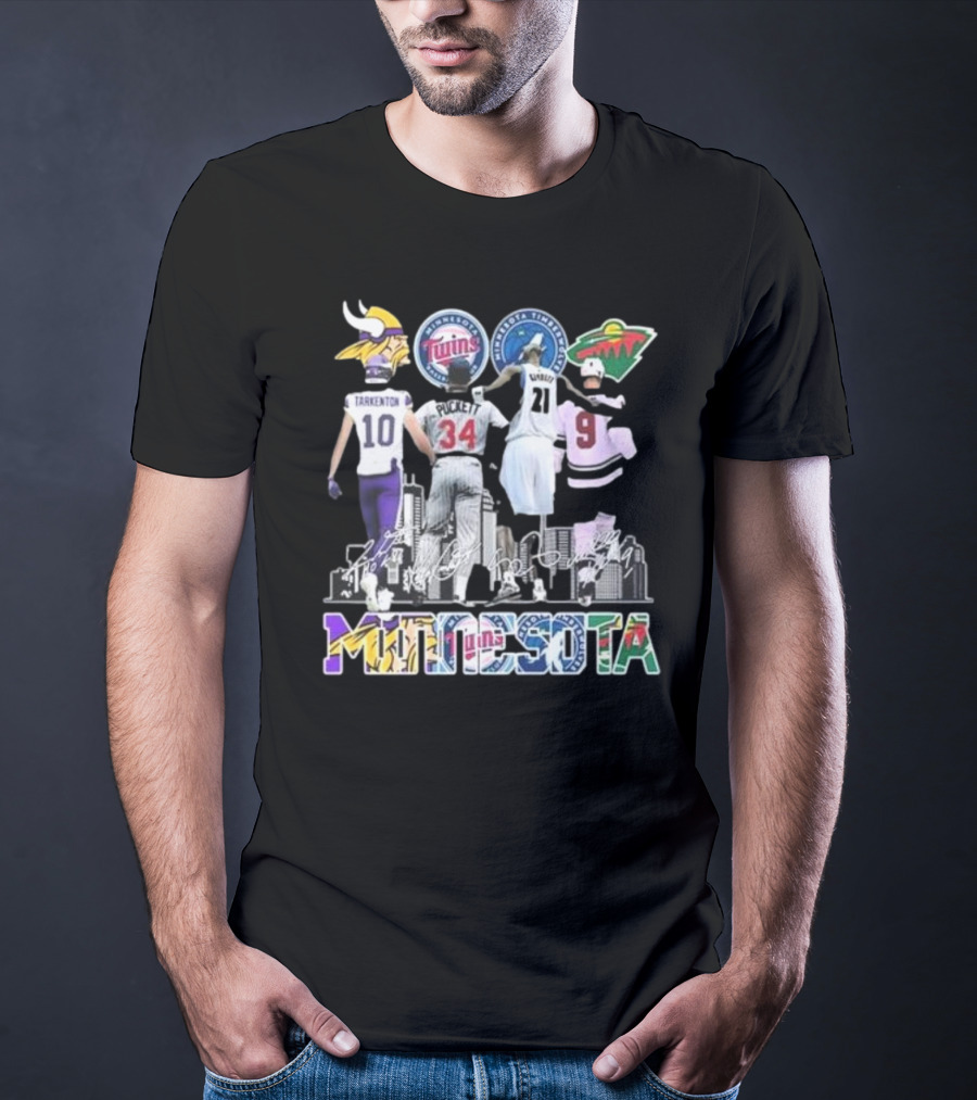 Minnesota Vikings Twins Timberwolves Wild Iconic Players Signatures Fan T-Shirt