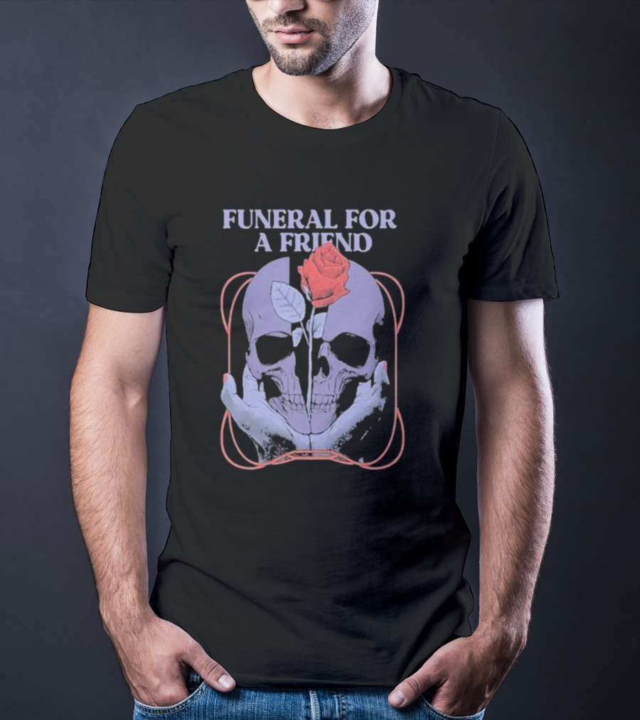 FUNERAL FOR A FRIEND SKULL ROSE DOUBLE HAND HOLDING SYMBOLISM T-Shirt