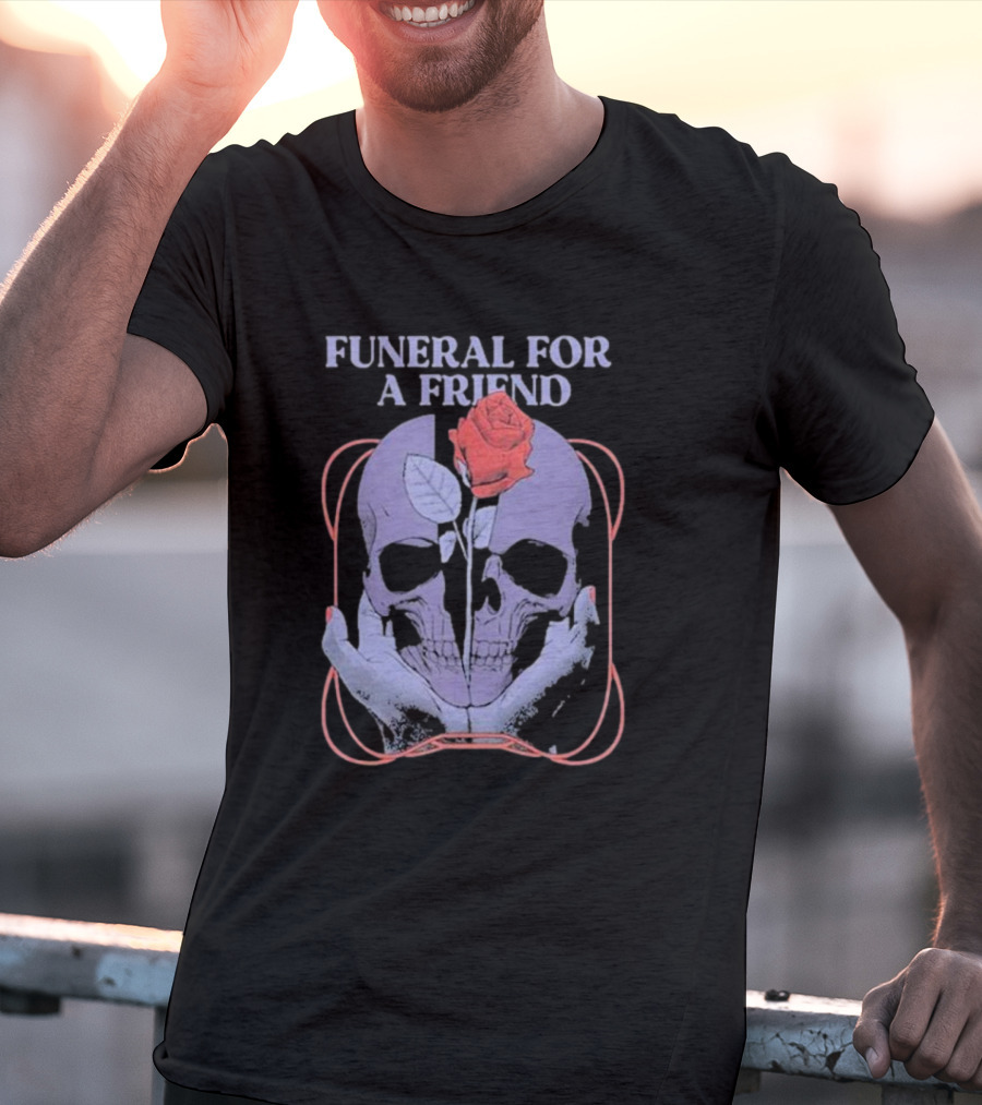 FUNERAL FOR A FRIEND SKULL ROSE DOUBLE HAND HOLDING SYMBOLISM T-Shirt