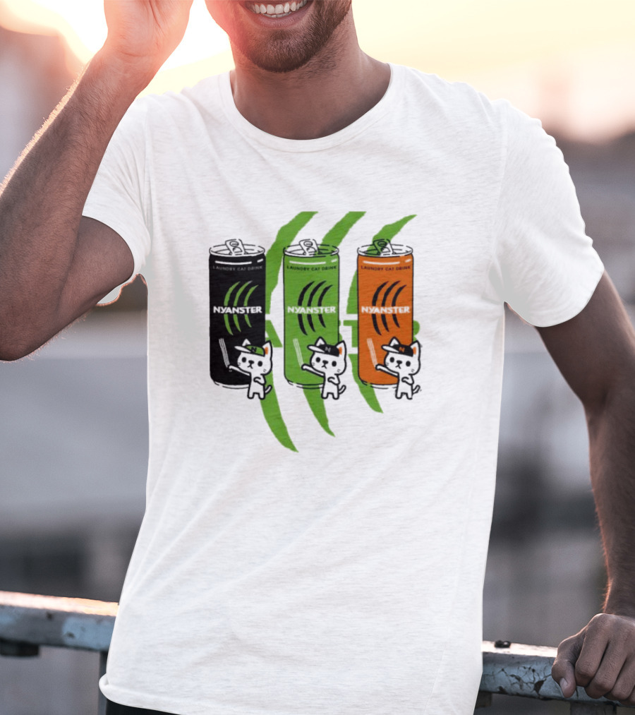 Laundry Cat Drink Nyanster Cans With Three Cats T-Shirt