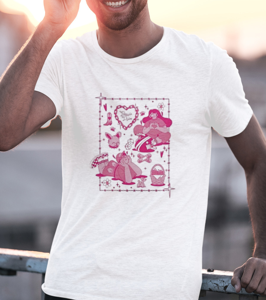 Barrio Drive Picnic Neon Heart Love Basket Motif T-Shirt