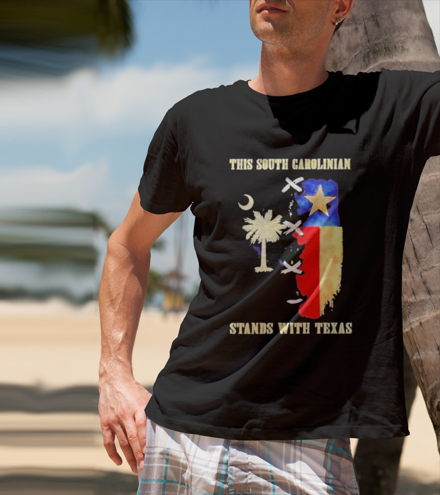 This South Carolinian Supports Unity With Texas Featuring State Symbols And Crescent Moon T-Shirt