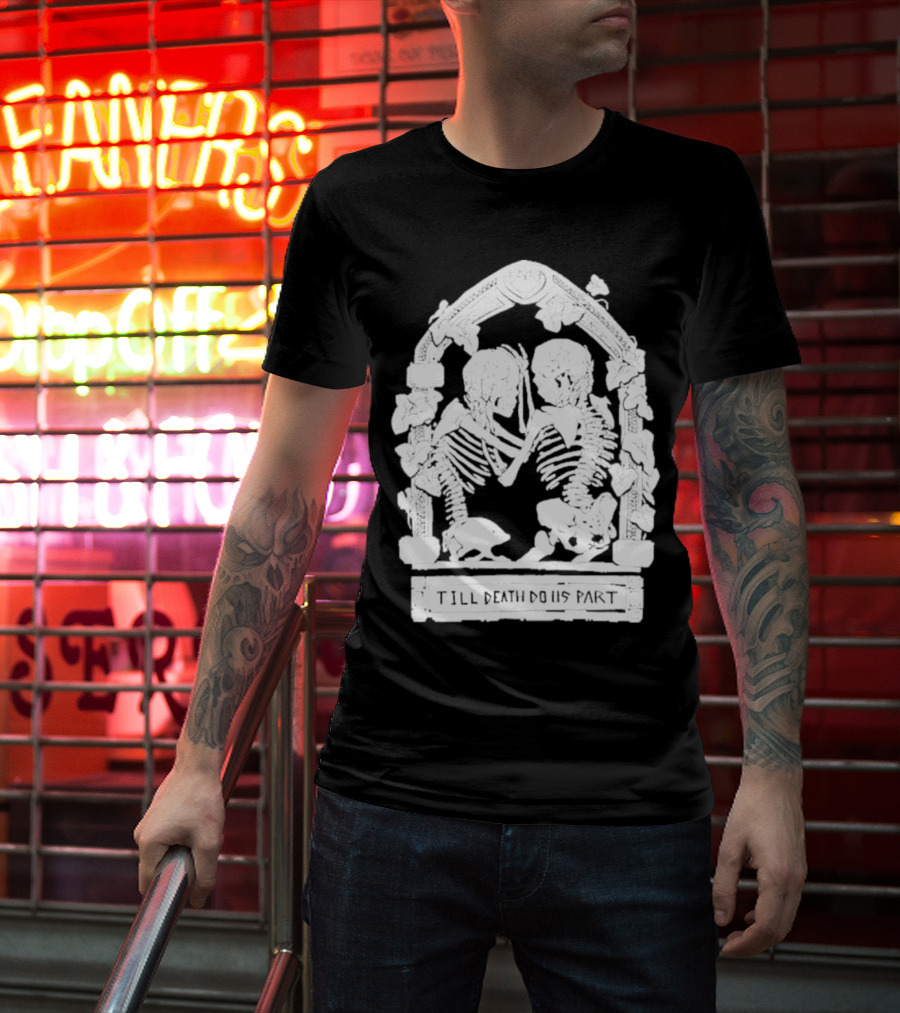 Till Death Do Us Part Skeleton Gothic Arch Motif T-Shirt