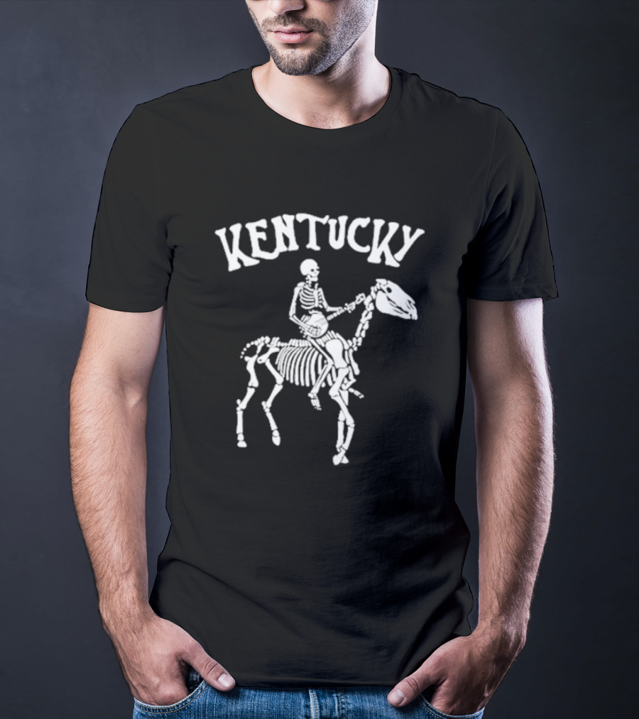 Kentucky Skeleton Riding Horse With Banjo Bluegrass T-Shirt