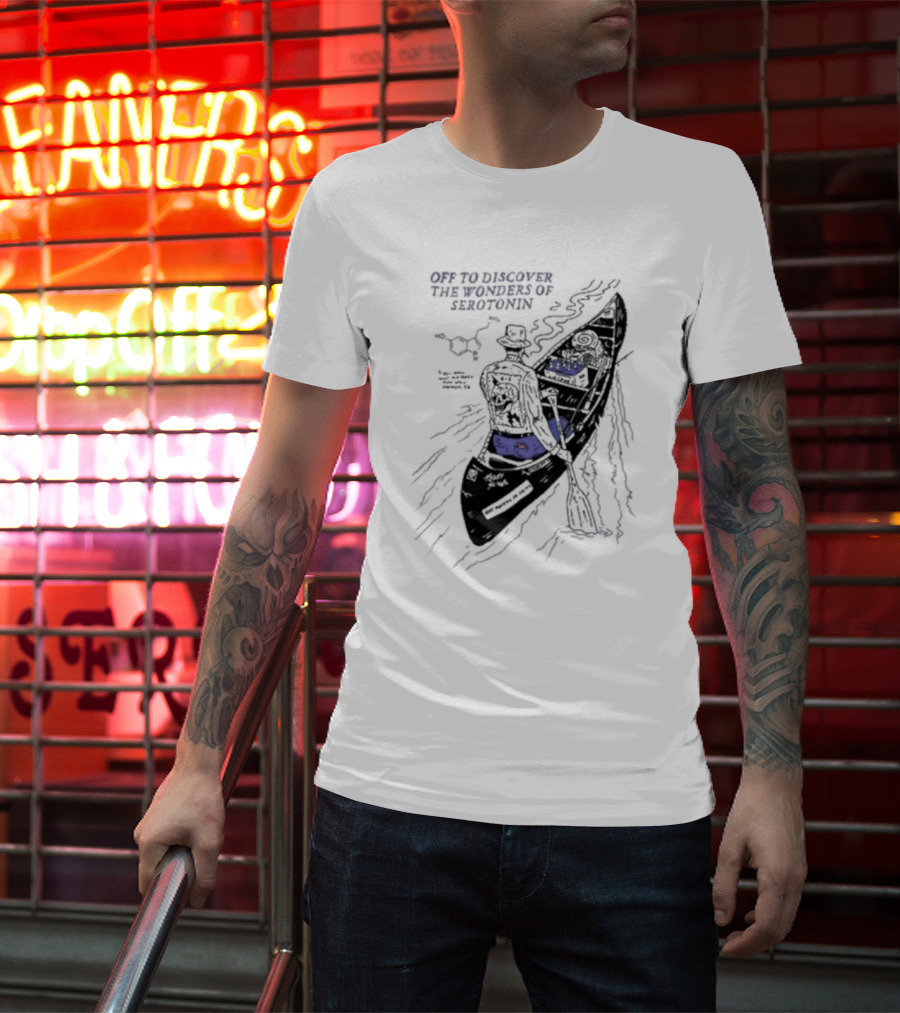 Off To Discover The Wonders Of Serotonin Adventure In Psychedelic Canoe With Molecule Diagram T-Shirt