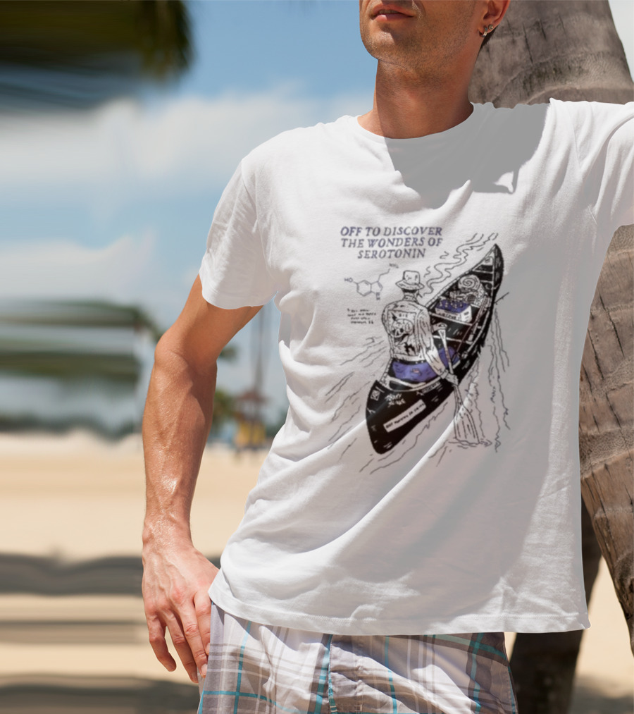 Off To Discover The Wonders Of Serotonin Adventure In Psychedelic Canoe With Molecule Diagram T-Shirt