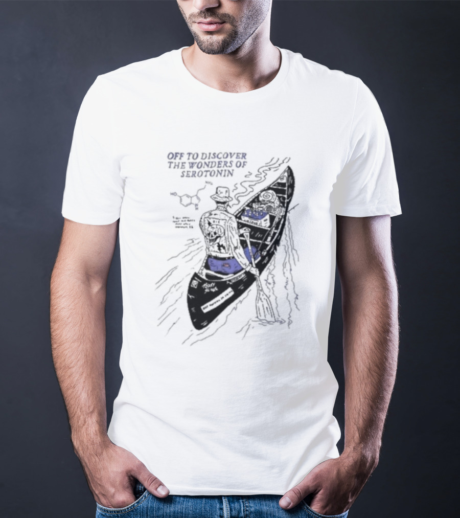 Off To Discover The Wonders Of Serotonin Adventure In Psychedelic Canoe With Molecule Diagram T-Shirt
