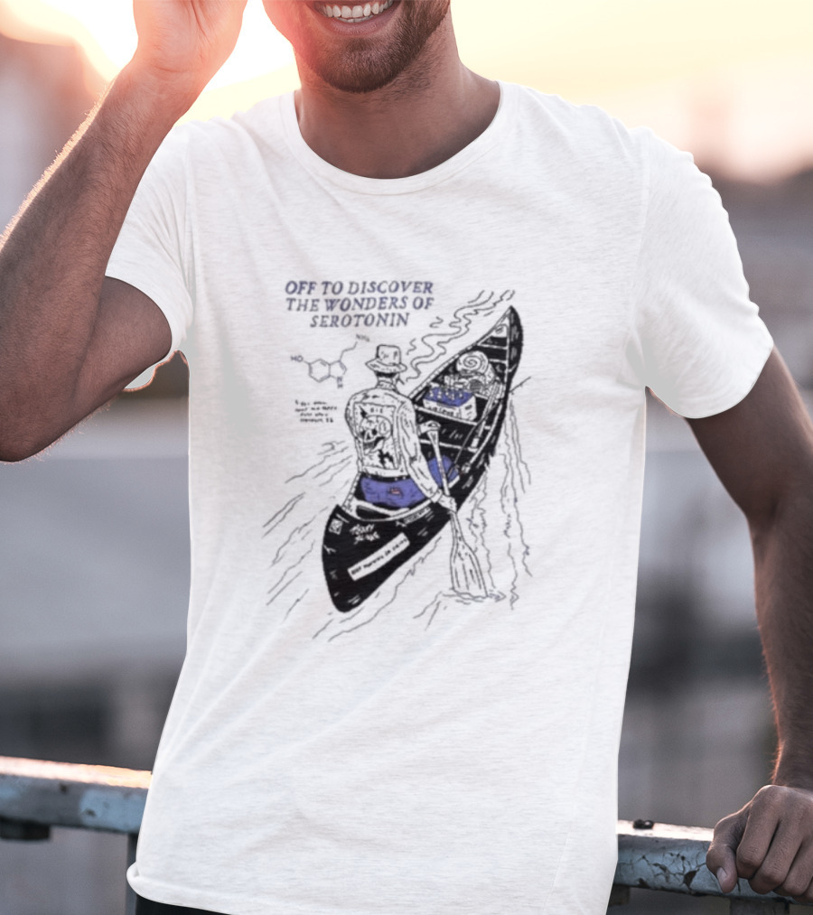 Off To Discover The Wonders Of Serotonin Adventure In Psychedelic Canoe With Molecule Diagram T-Shirt