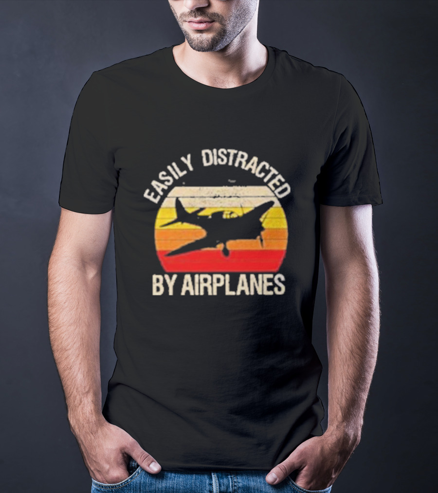 Easily Distracted By Airplanes Vintage Sunset T-Shirt