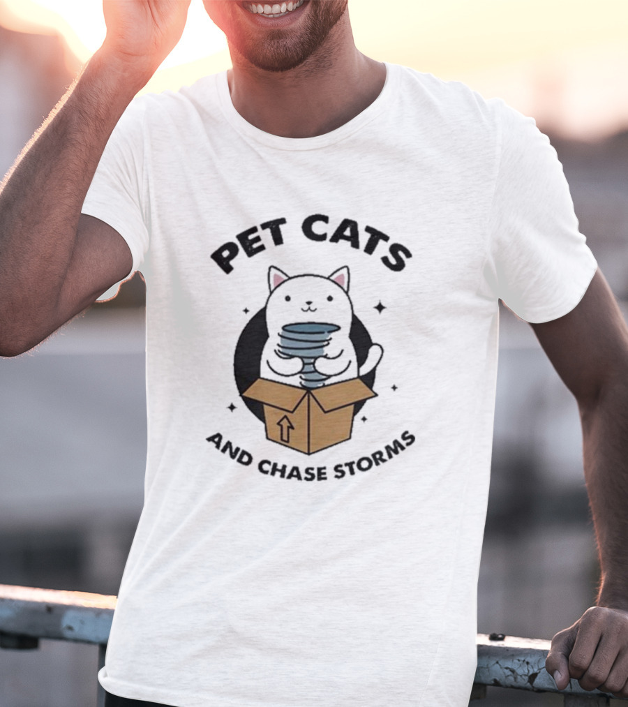 Helicity Pet Cats And Chase Storms Black Cat In Box Holding Tornado T-Shirt