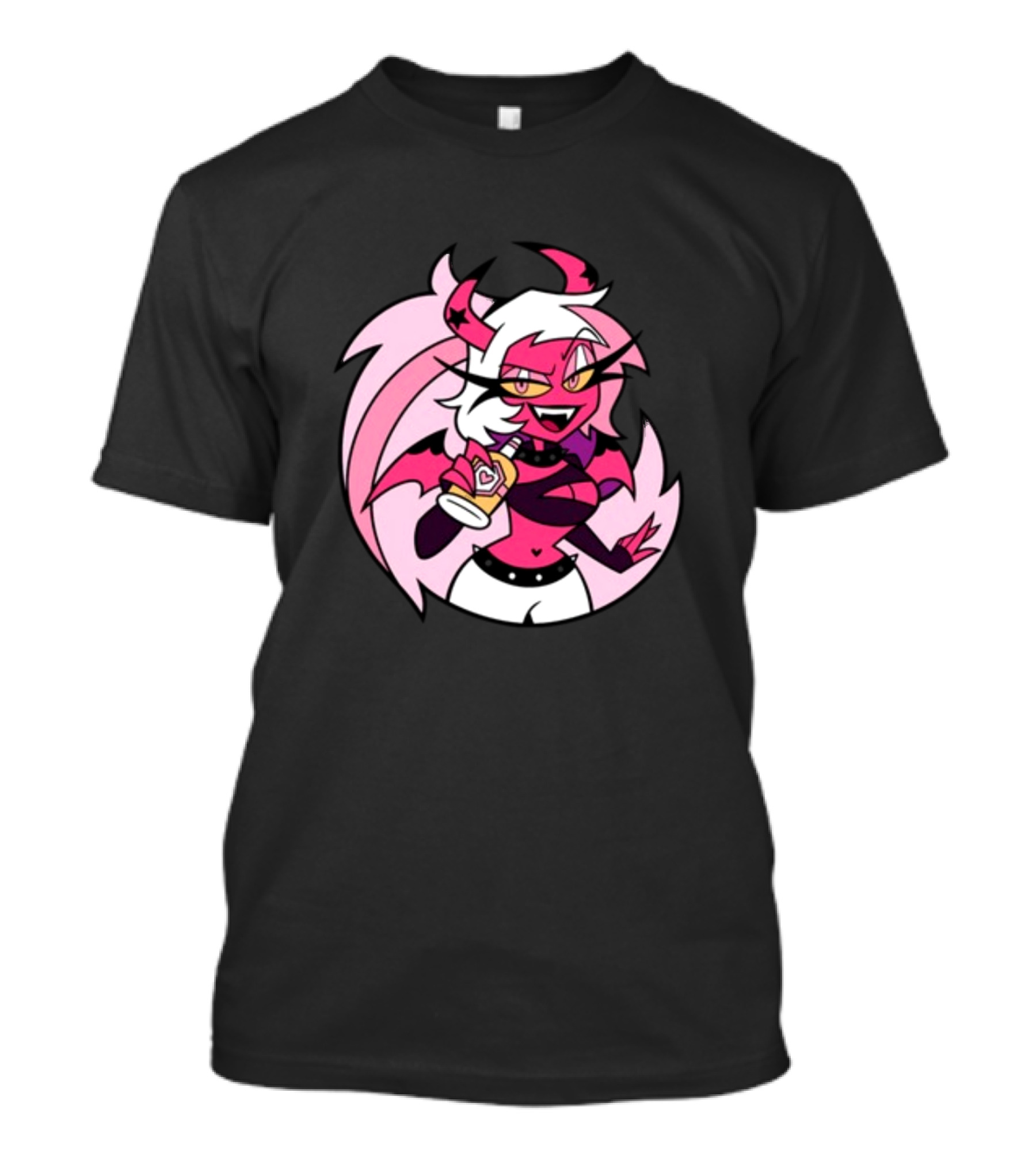 Party Verosika Enamel Pin Cartoon Demon Character With Drink T-Shirt