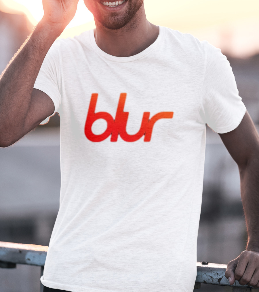 Blur Red-Orange Text Navy Blue T-Shirt