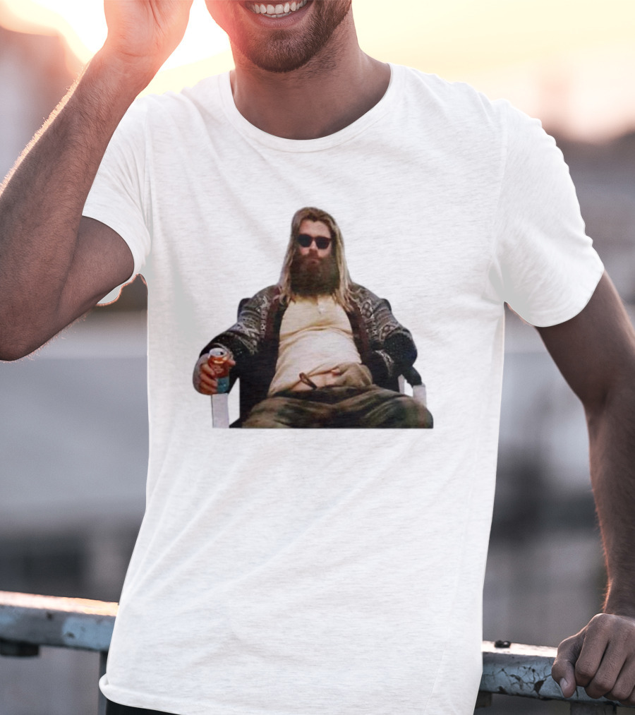 Marvel Avengers Endgame Fat Thor Sitting Relaxed With Drink T-Shirt